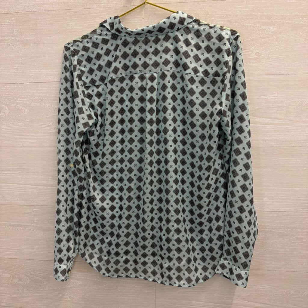 Blue/Grey Printed Button Down Blouse Small