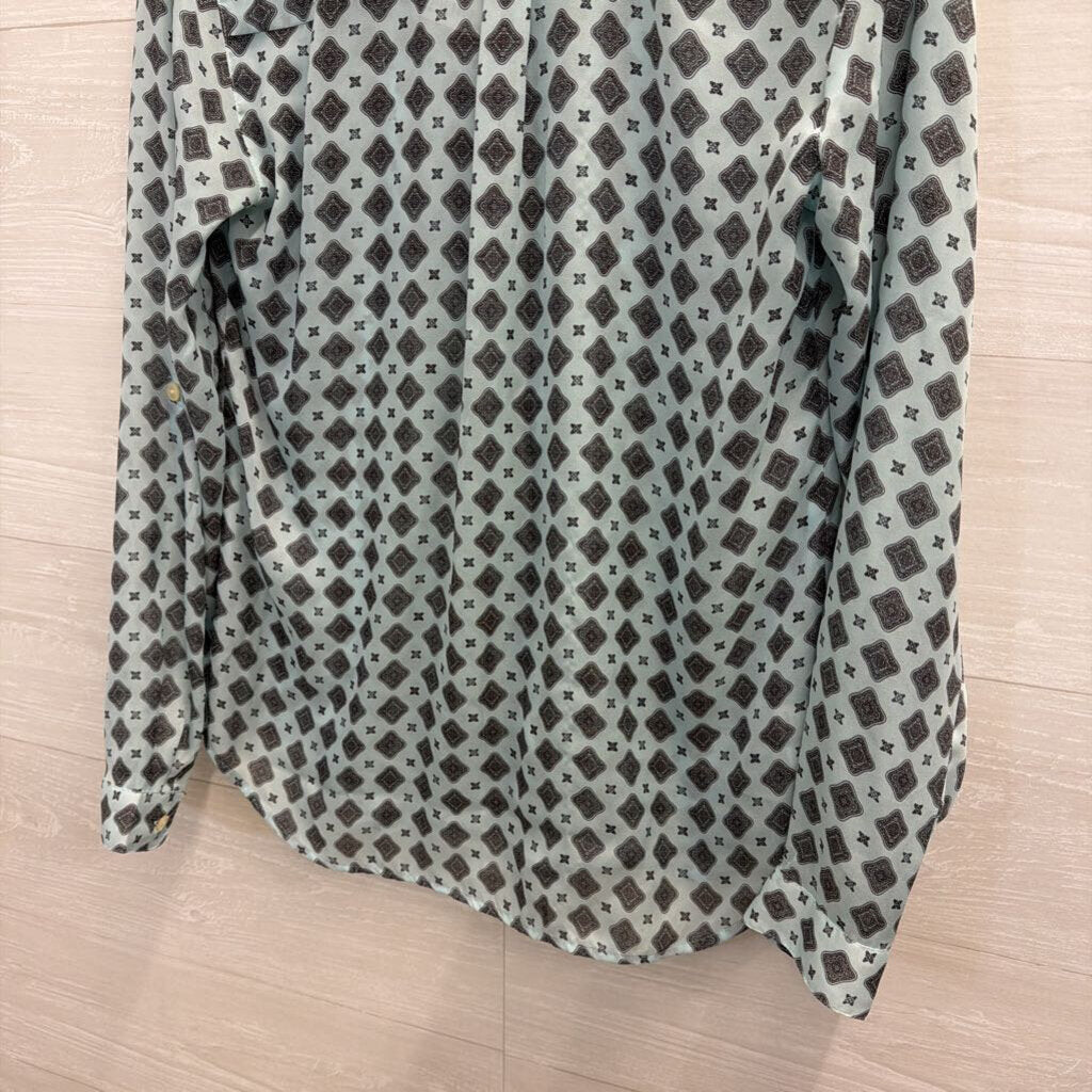 Blue/Grey Printed Button Down Blouse Small
