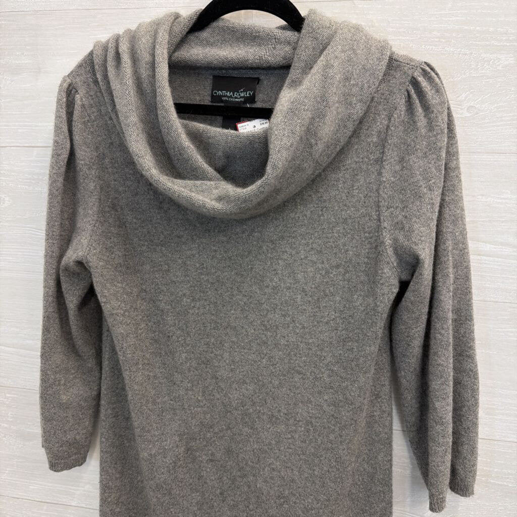 Grey 100% Cashmere Cowl Neck Tunic Sweater Dress Large
