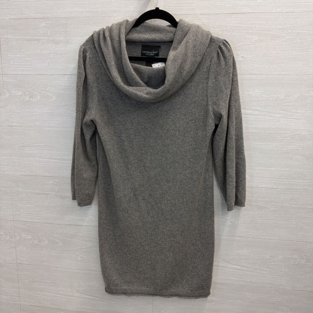 Grey 100% Cashmere Cowl Neck Tunic Sweater Dress Large