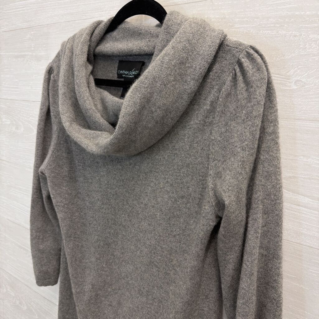Grey 100% Cashmere Cowl Neck Tunic Sweater Dress Large