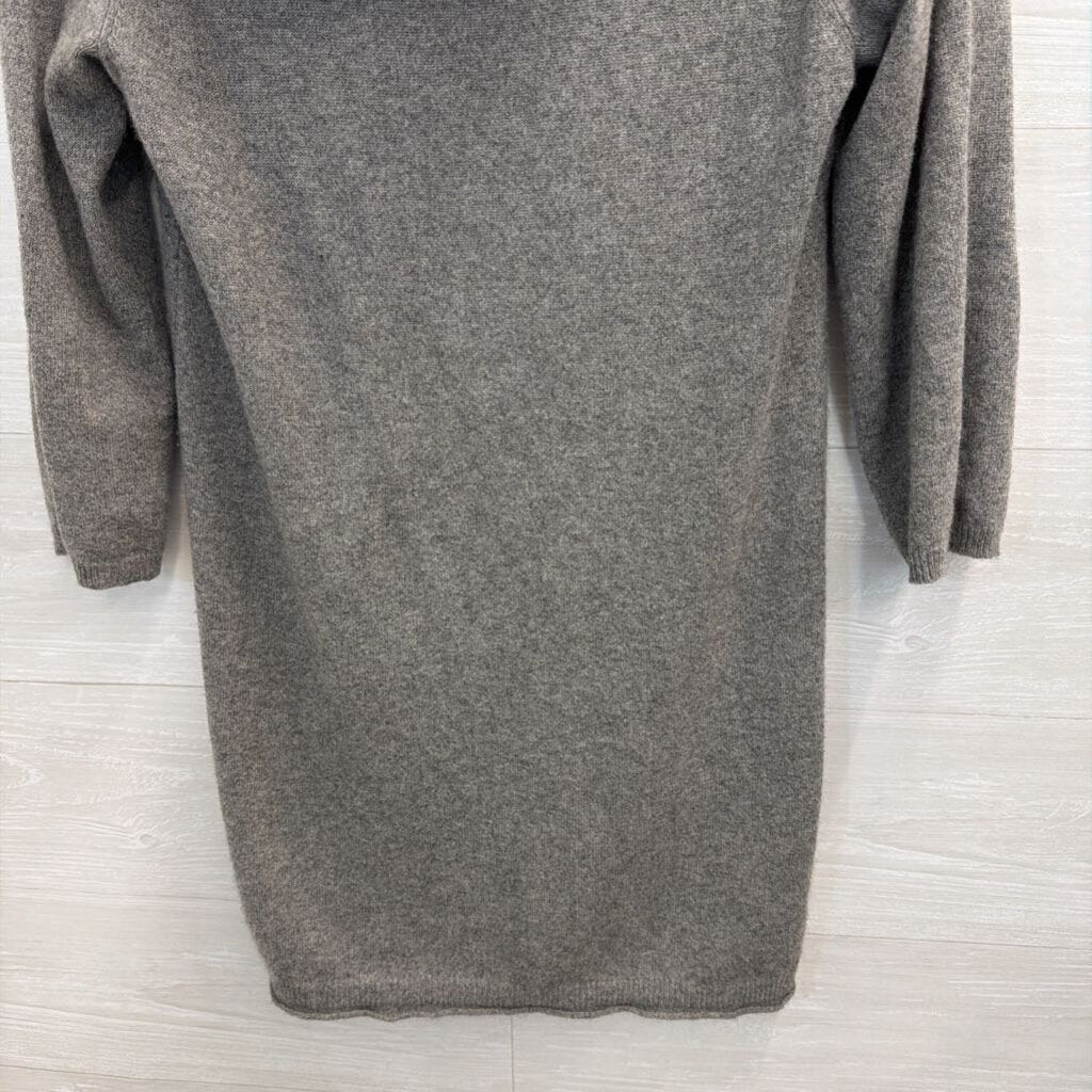 Grey 100% Cashmere Cowl Neck Tunic Sweater Dress Large