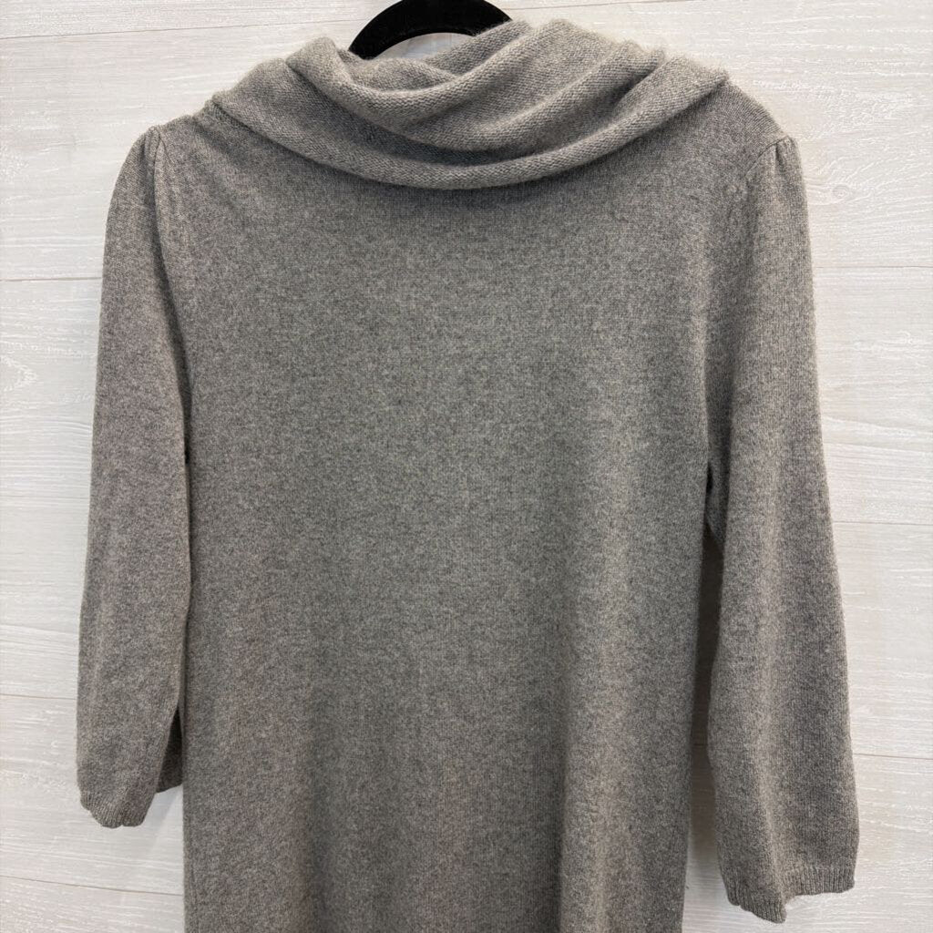 Grey 100% Cashmere Cowl Neck Tunic Sweater Dress Large