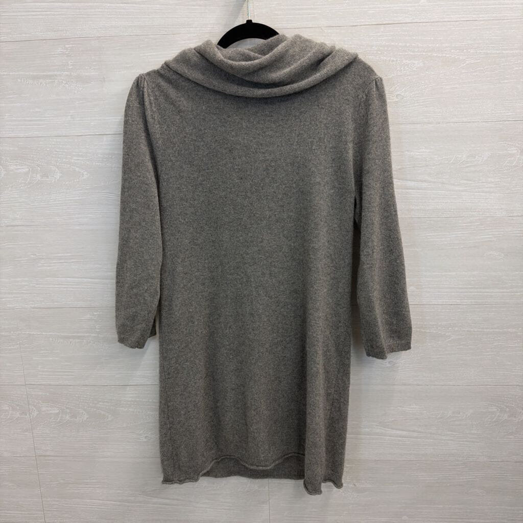Grey 100% Cashmere Cowl Neck Tunic Sweater Dress Large