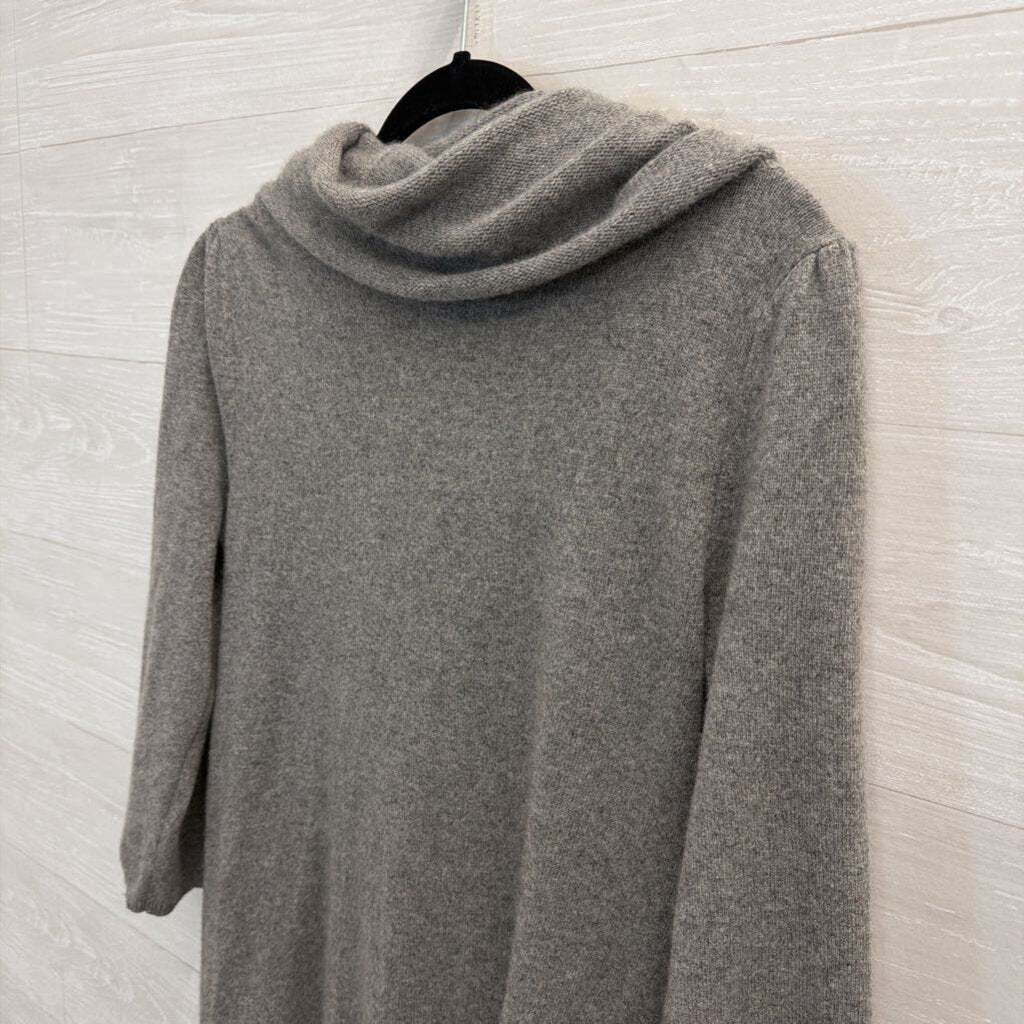 Grey 100% Cashmere Cowl Neck Tunic Sweater Dress Large
