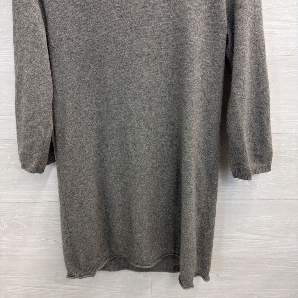Grey 100% Cashmere Cowl Neck Tunic Sweater Dress Large