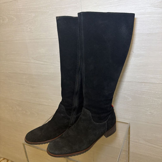 Marc Joseph Black Suede Leopard Trim Tall Boots 9.0