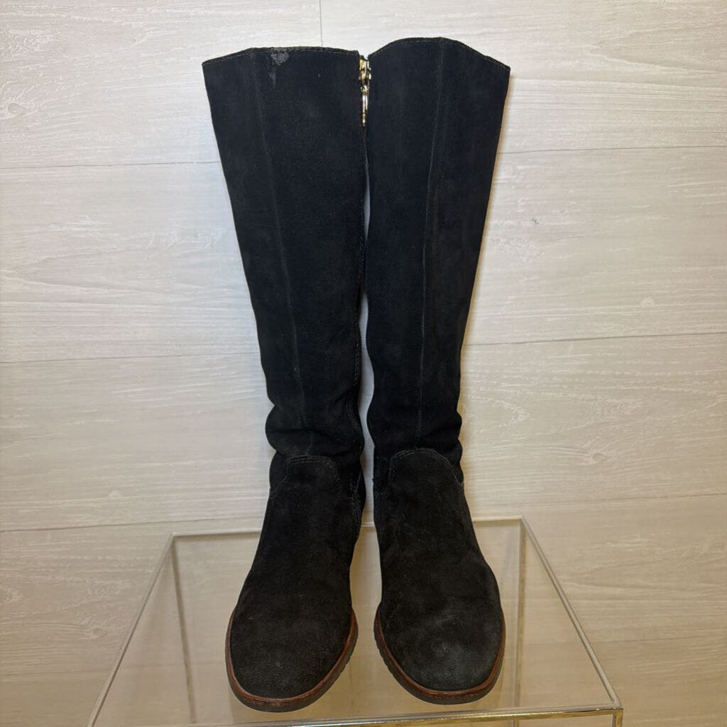 Marc Joseph Black Suede Leopard Trim Tall Boots 9.0