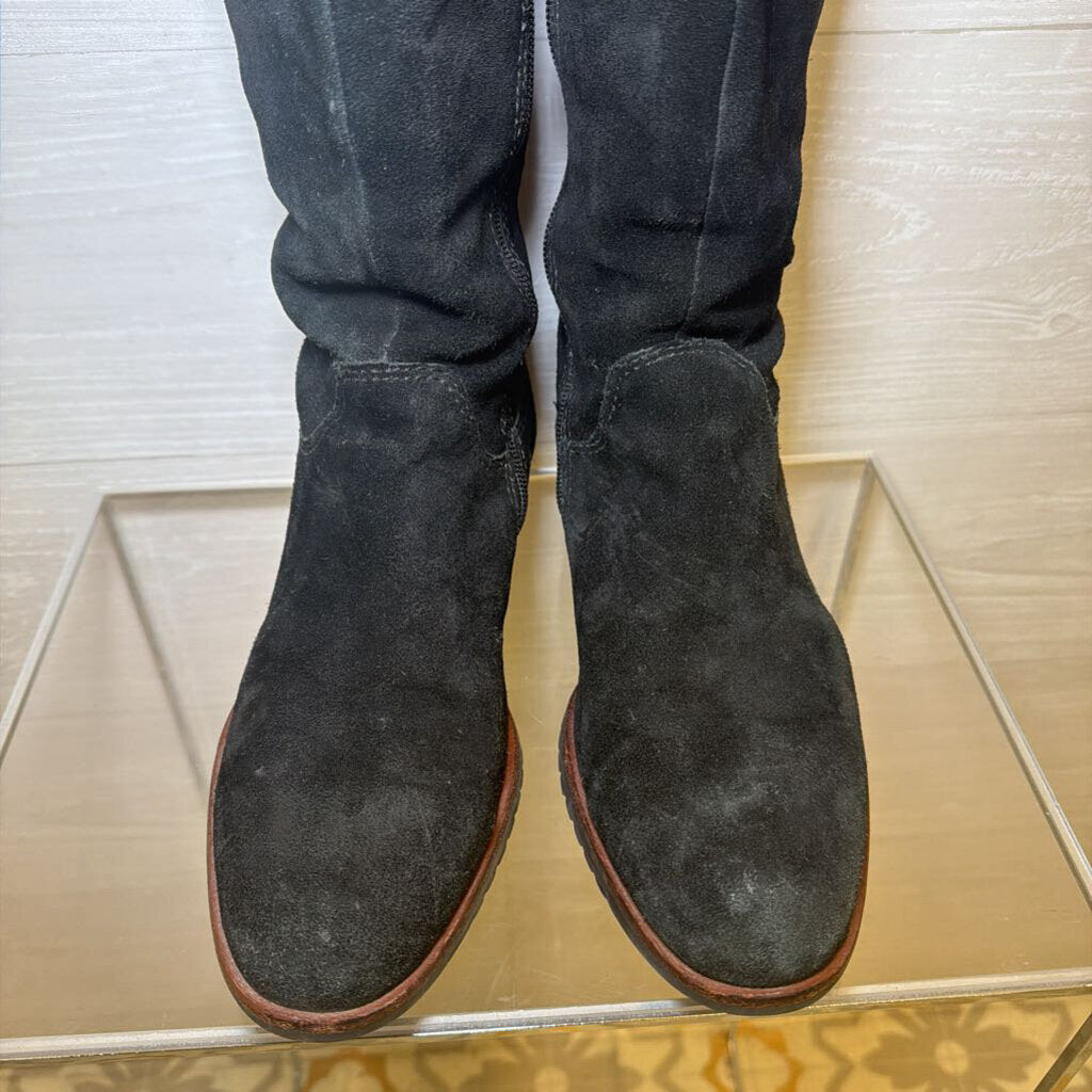 Marc Joseph Black Suede Leopard Trim Tall Boots 9.0