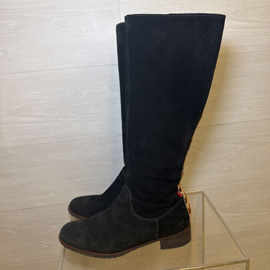 Marc Joseph Black Suede Leopard Trim Tall Boots 9.0