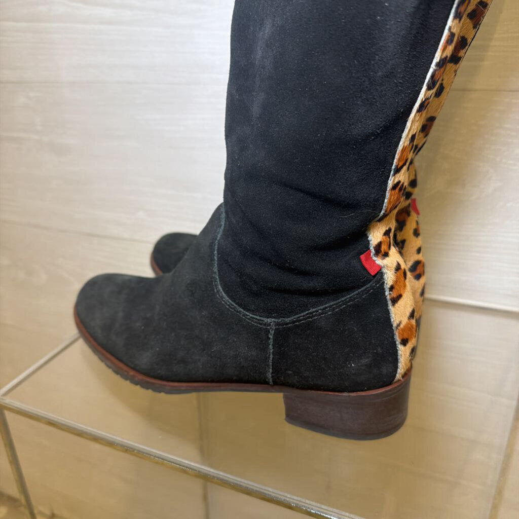 Marc Joseph Black Suede Leopard Trim Tall Boots 9.0