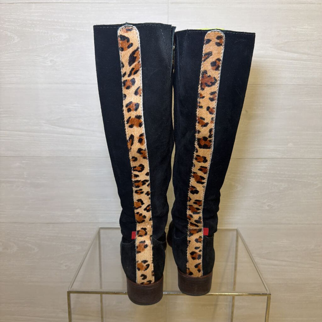 Marc Joseph Black Suede Leopard Trim Tall Boots 9.0