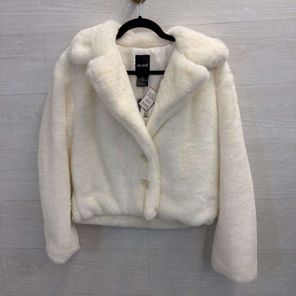 White Faux Fur Cropped Jacket Extra Small