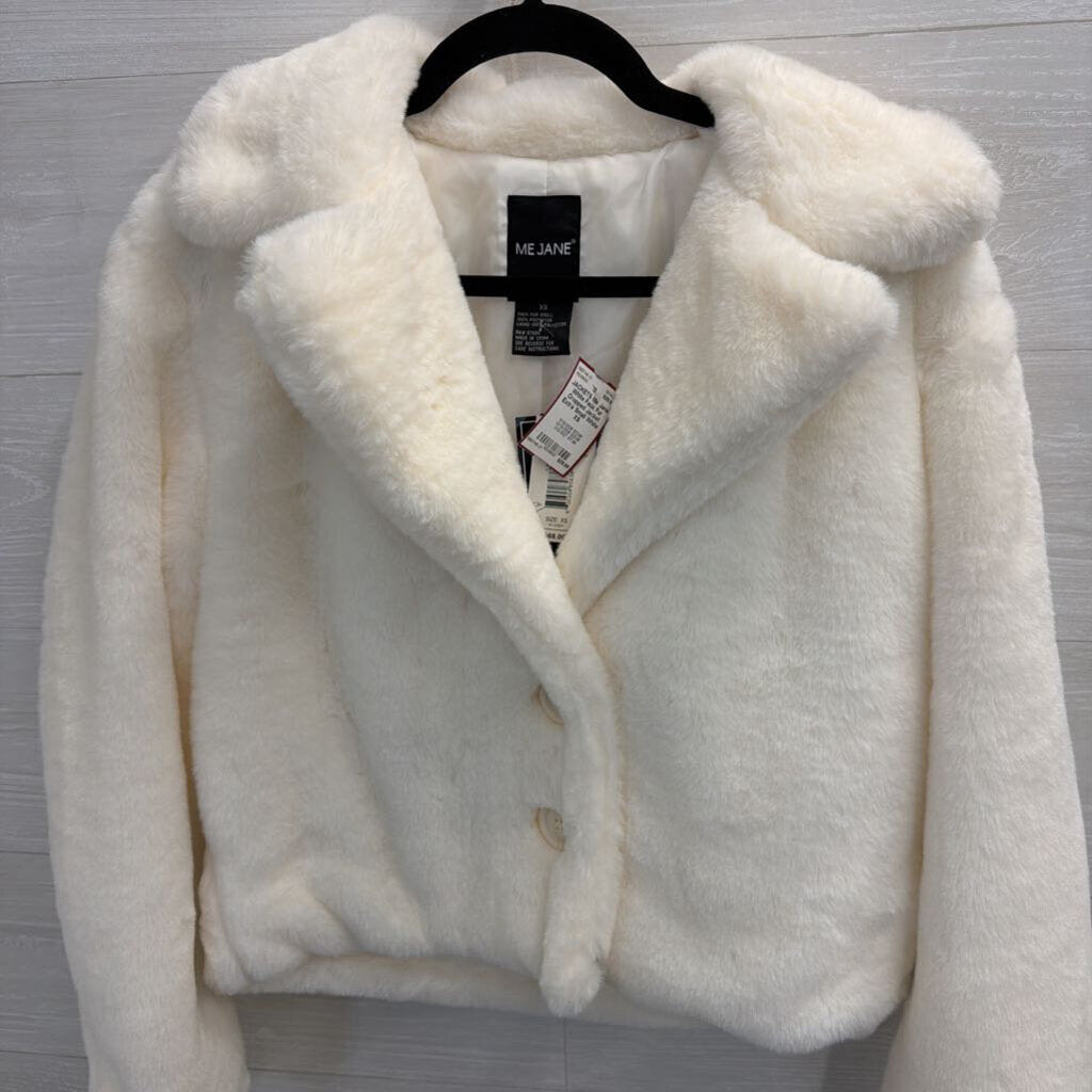 White Faux Fur Cropped Jacket Extra Small