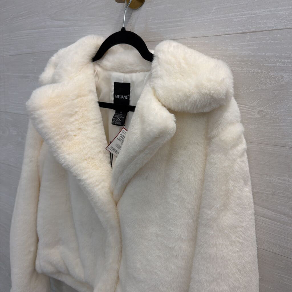 White Faux Fur Cropped Jacket Extra Small