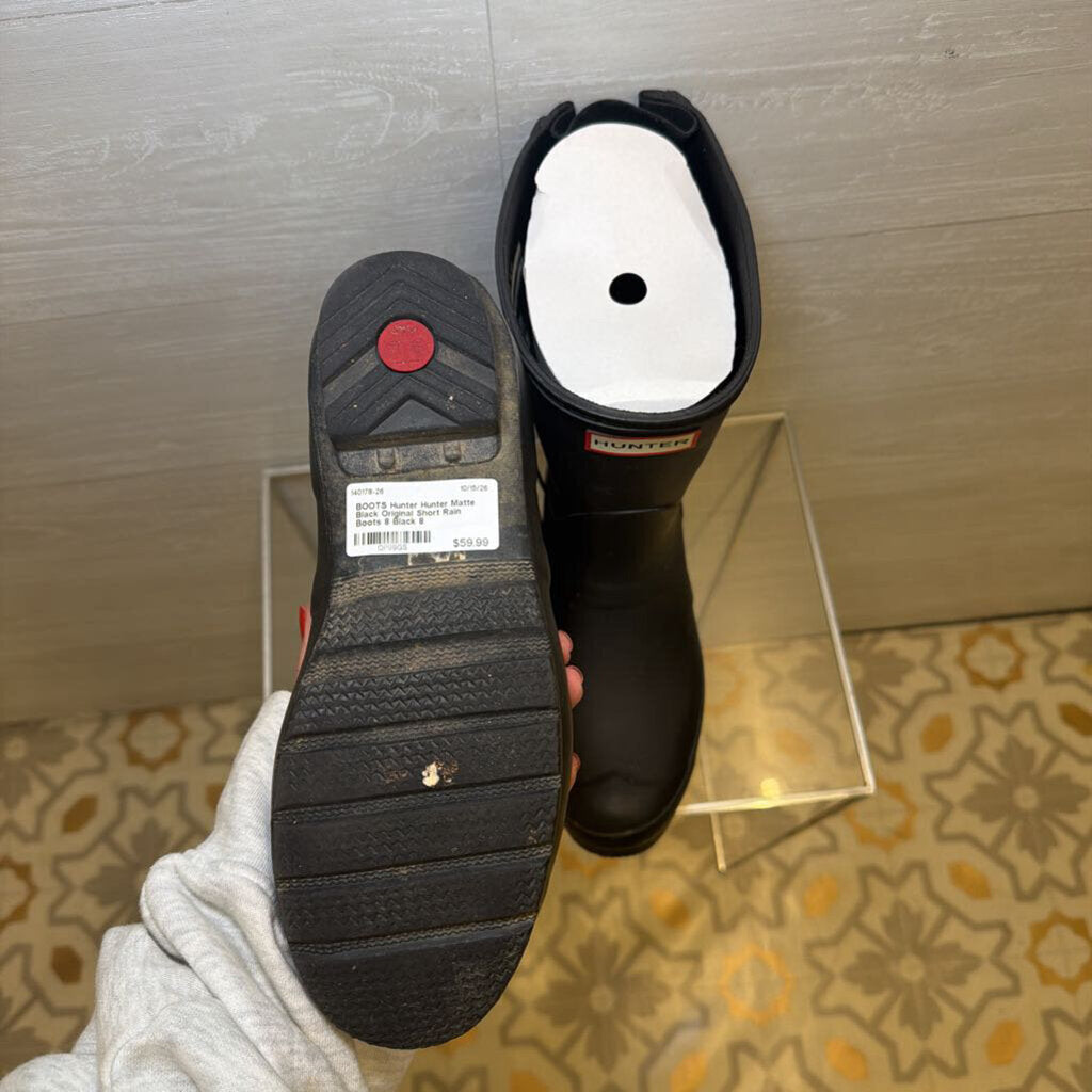 Hunter Matte Black Original Short Rain Boots 8