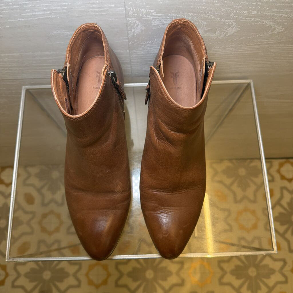 Frye Brown Leather Judith Ankle Double Zip Booties 8