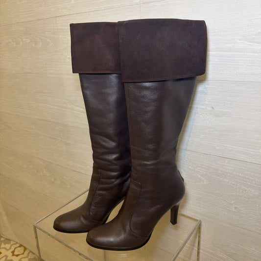 Ralph Lauren Dark Brown Leather/ Suede Beatrice Boots 8.5