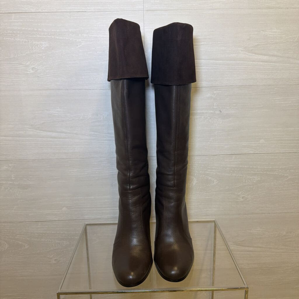 Ralph Lauren Dark Brown Leather/ Suede Beatrice Boots 8.5