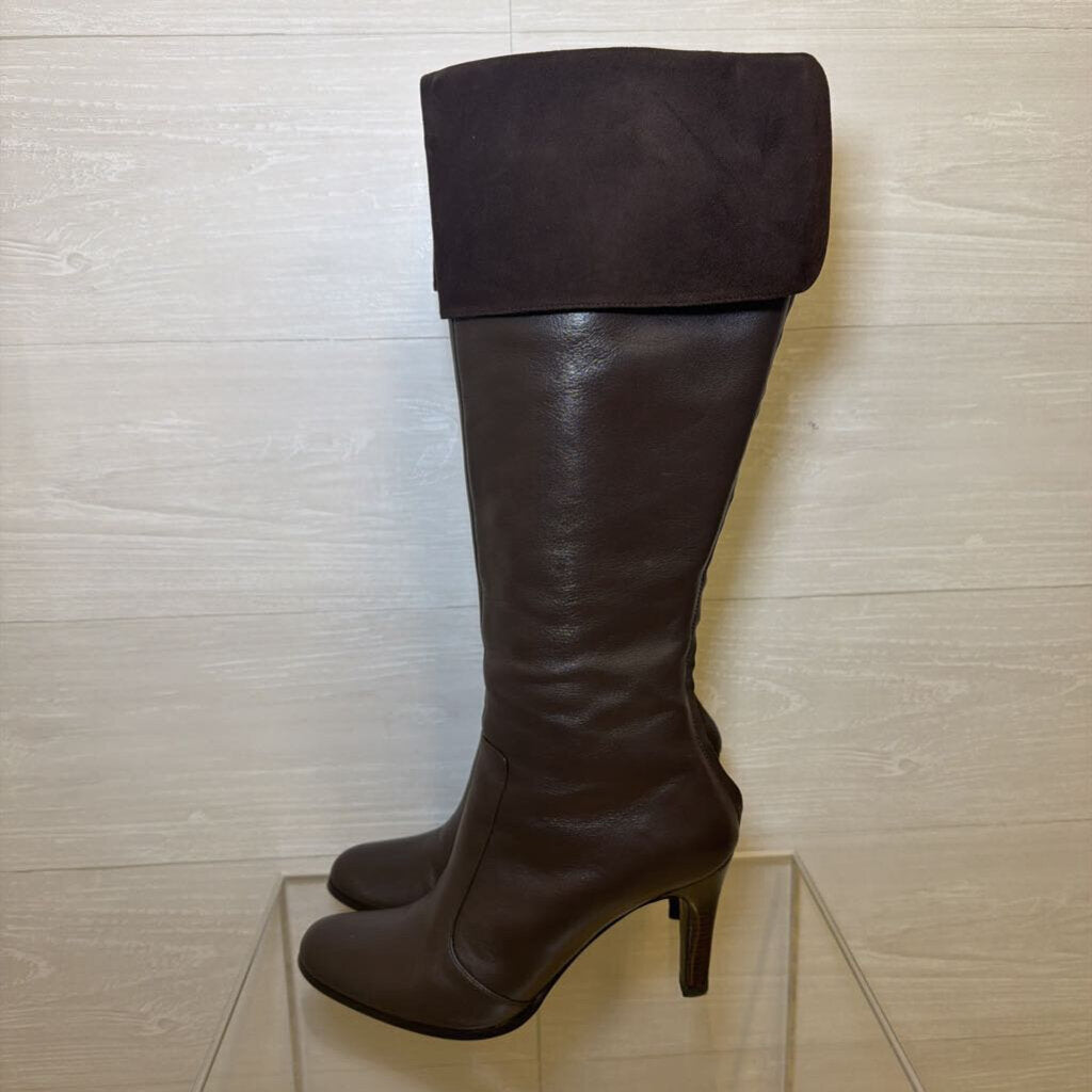 Ralph Lauren Dark Brown Leather/ Suede Beatrice Boots 8.5