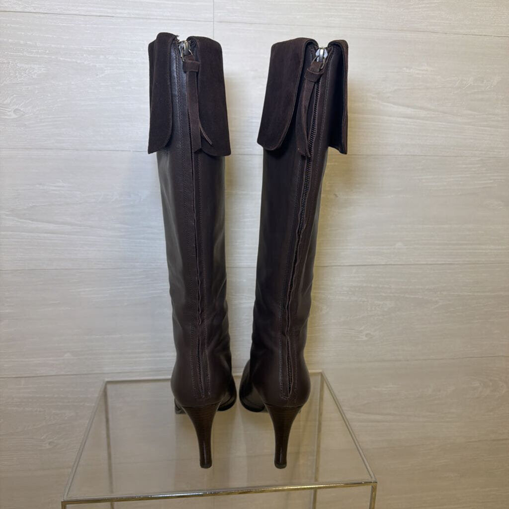 Ralph Lauren Dark Brown Leather/ Suede Beatrice Boots 8.5