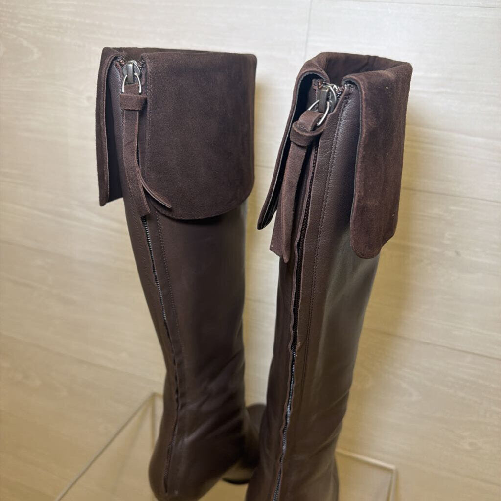 Ralph Lauren Dark Brown Leather/ Suede Beatrice Boots 8.5