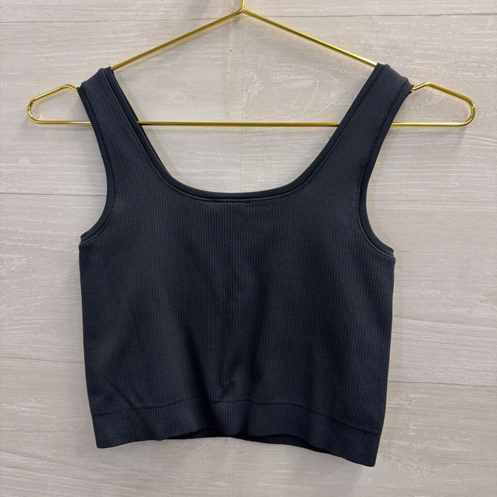 Blue Ribbed Cropped Tank Top Extra Small