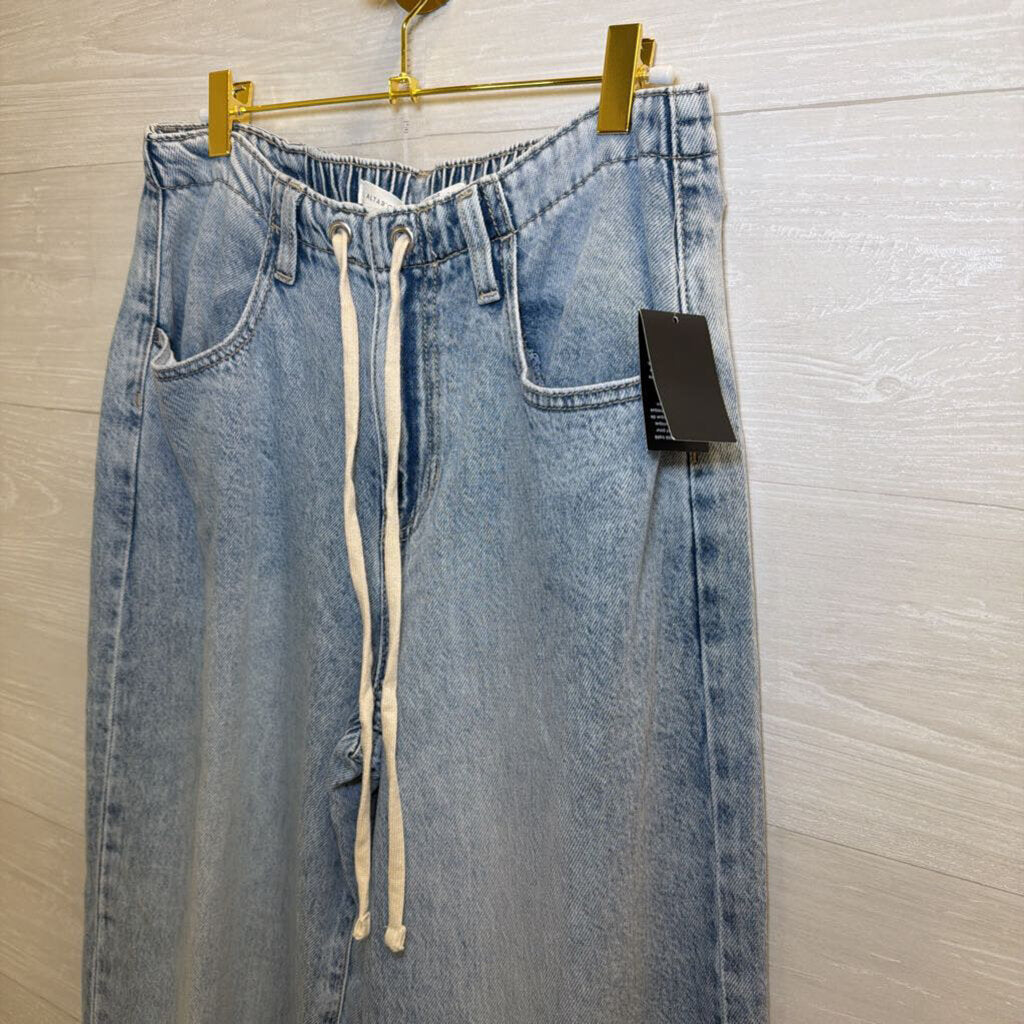 Altar'd State Light Wash Baggy Wide Leg Tie Waist Jeans Medium