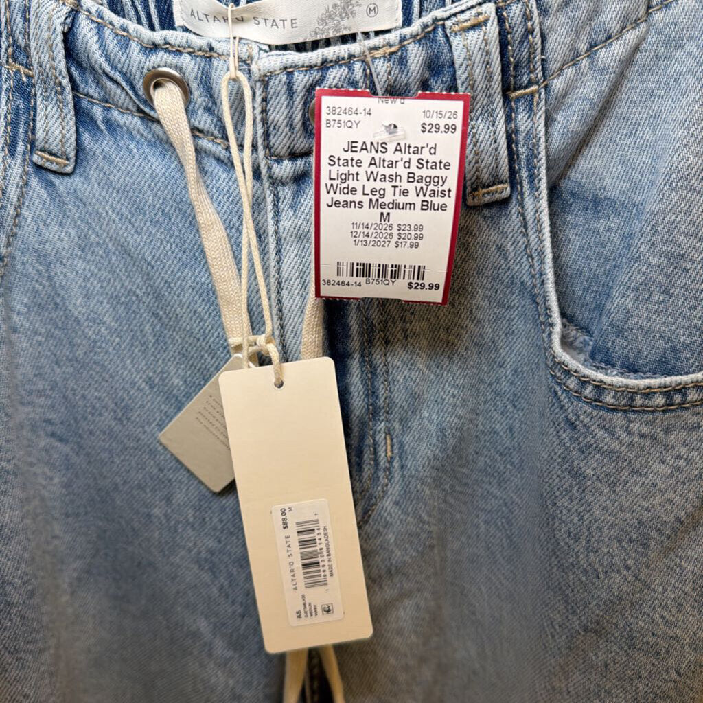 Altar'd State Light Wash Baggy Wide Leg Tie Waist Jeans Medium