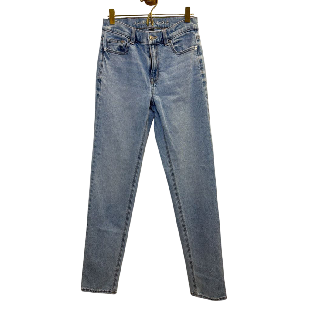American Eagle Light Wash Super High Rise Straight Jeans 00 Long