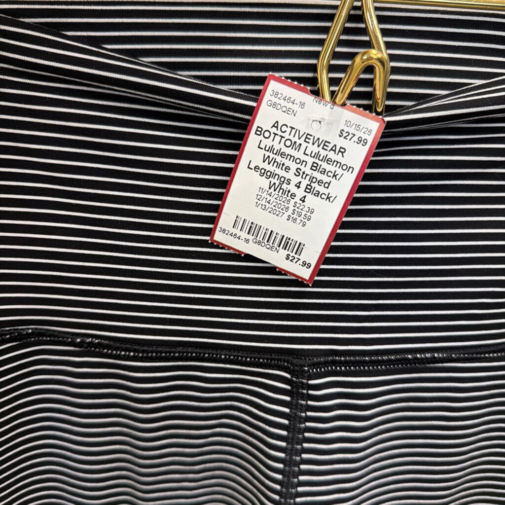 Lululemon Black/ White Striped Leggings 4