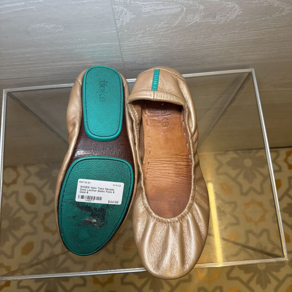 Tieks Metallic Gold Leather Ballet Flats 8