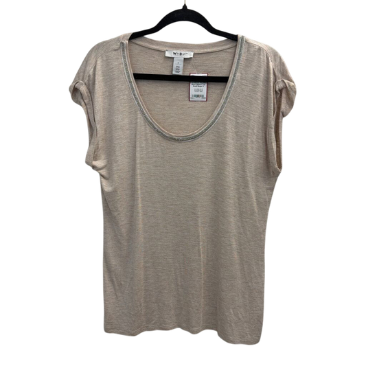 WHBM Beige Embellished Neckline Short Sleeve Top Small
