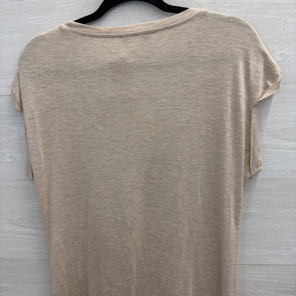 WHBM Beige Embellished Neckline Short Sleeve Top Small