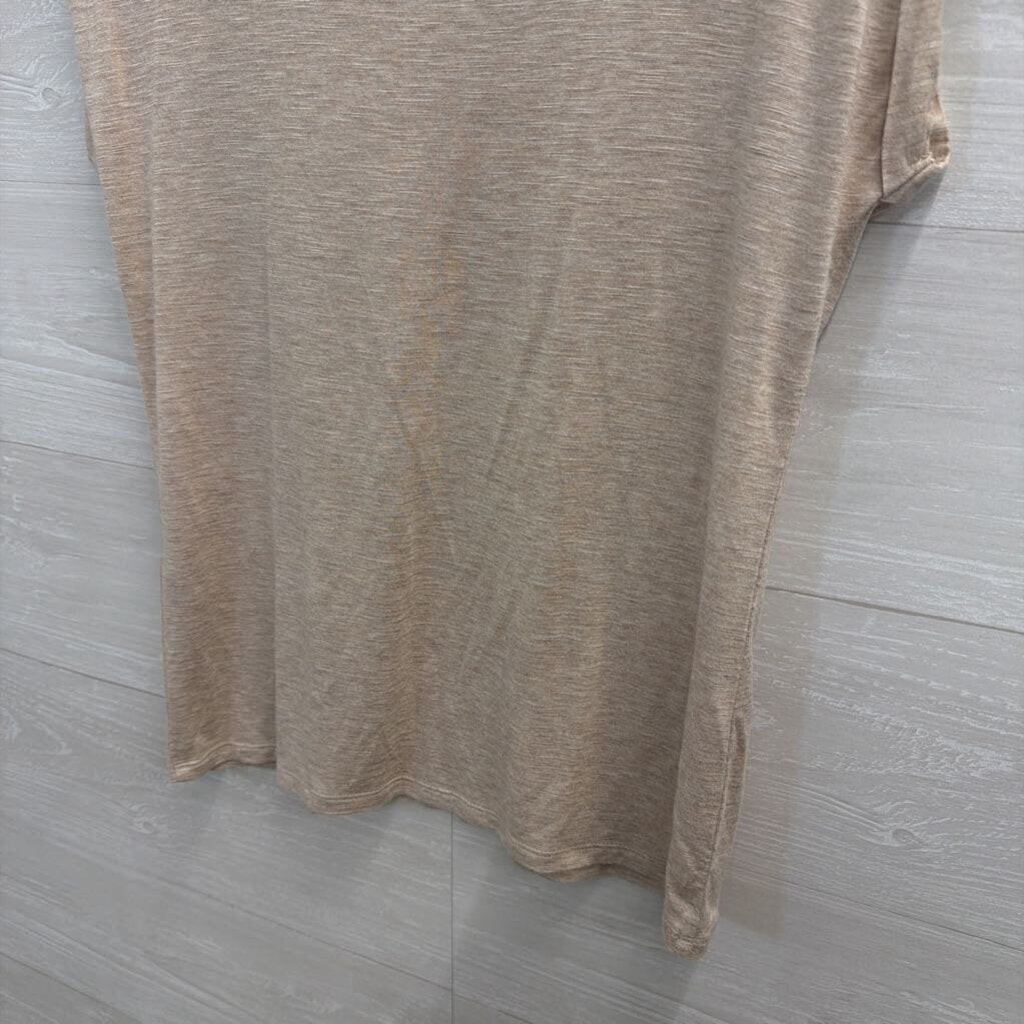 WHBM Beige Embellished Neckline Short Sleeve Top Small
