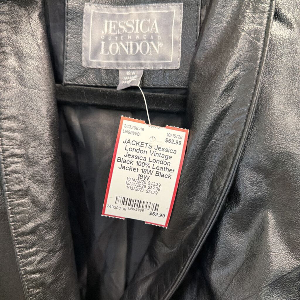 Vintage Jessica London Black 100% Leather Jacket 18W