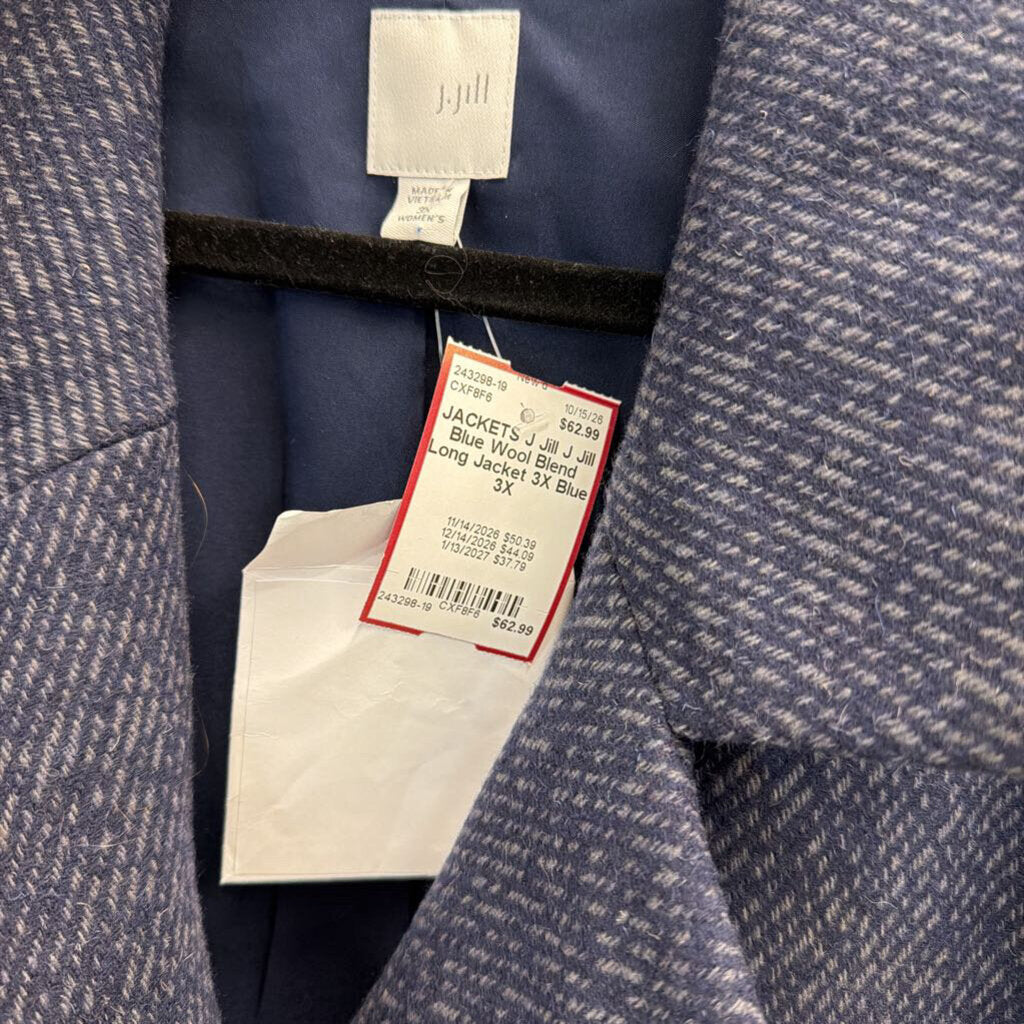 J Jill Blue Wool Blend Long Jacket 3X