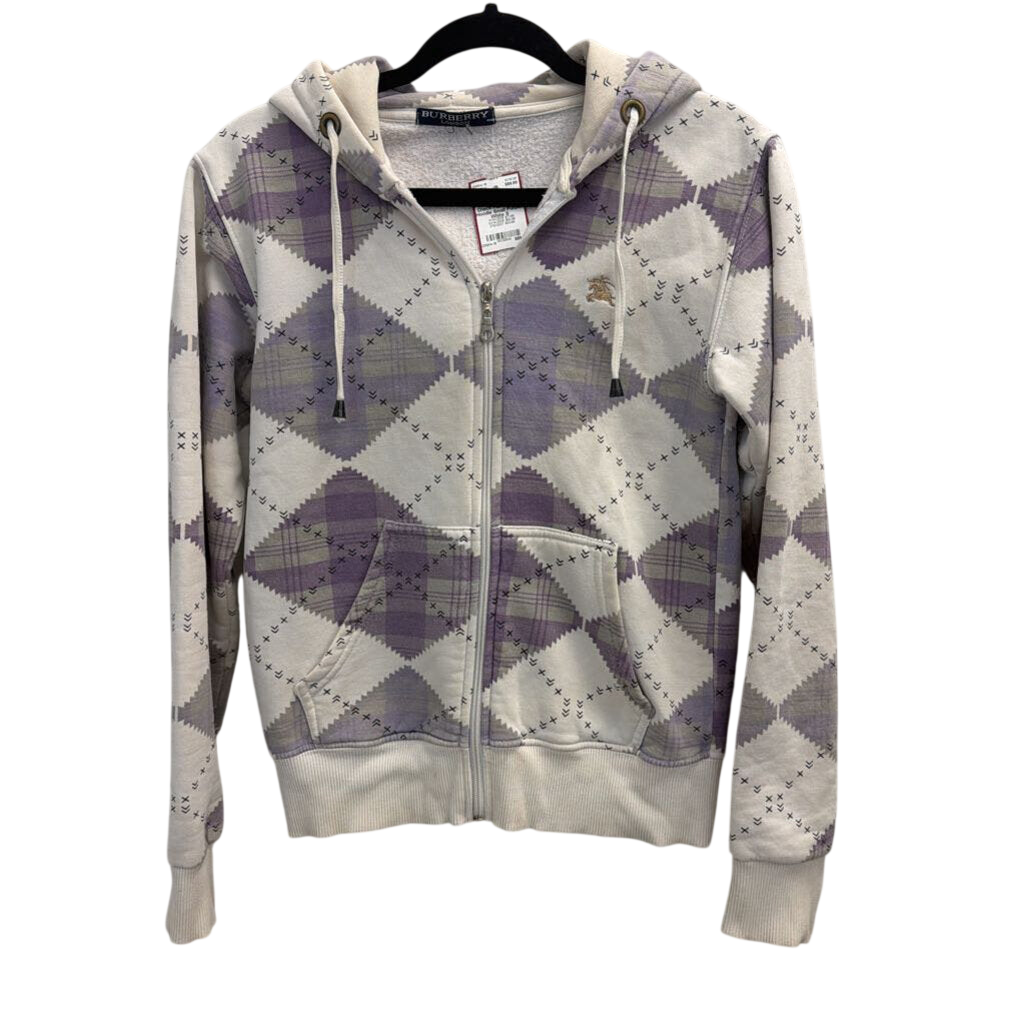 Vintage Burberry Purple/ White Argyle Check Plaid Zip Up Hoodie Small
