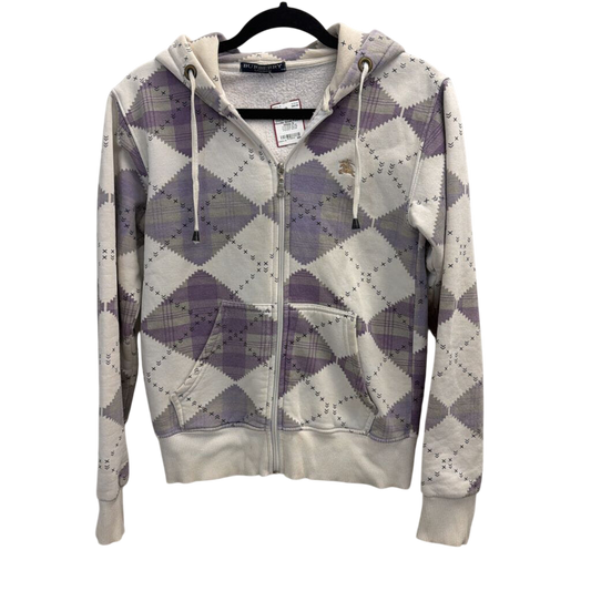 Vintage Burberry Purple/ White Argyle Check Plaid Zip Up Hoodie Small
