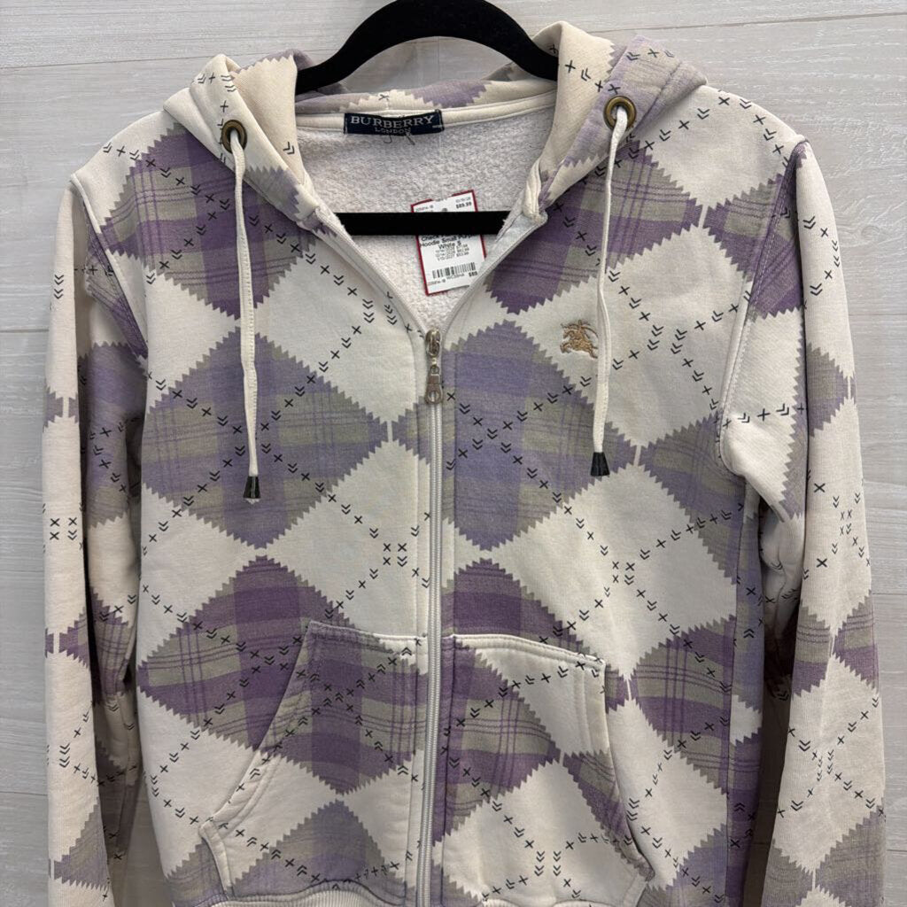 Vintage Burberry Purple/ White Argyle Check Plaid Zip Up Hoodie Small