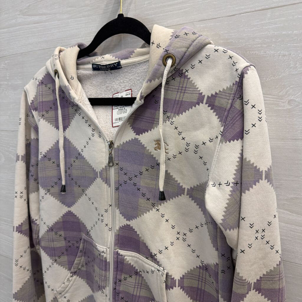 Vintage Burberry Purple/ White Argyle Check Plaid Zip Up Hoodie Small