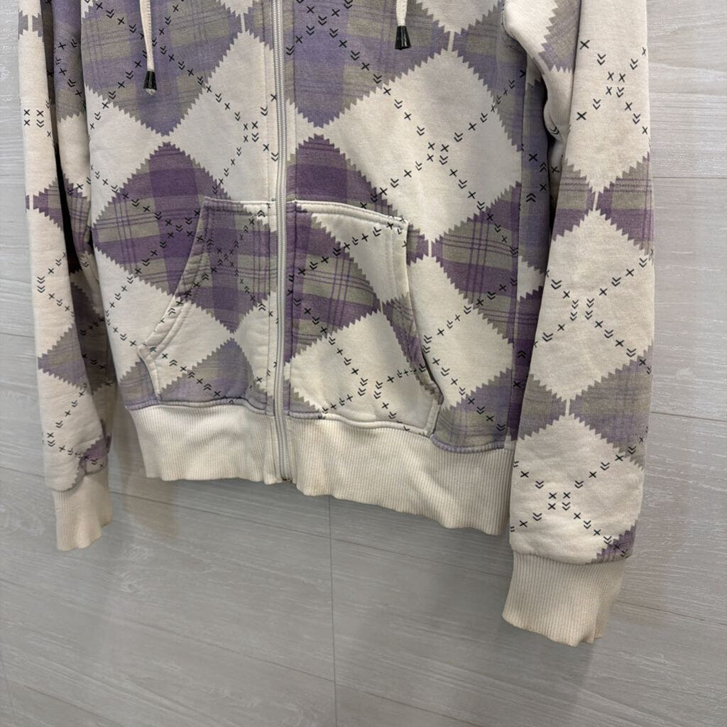 Vintage Burberry Purple/ White Argyle Check Plaid Zip Up Hoodie Small