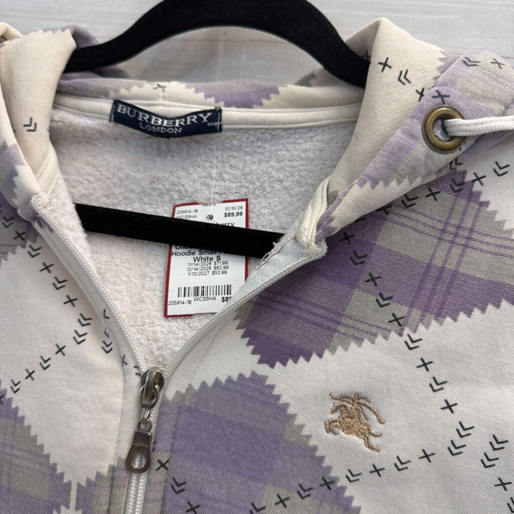 Vintage Burberry Purple/ White Argyle Check Plaid Zip Up Hoodie Small