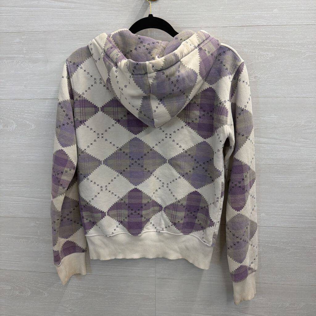 Vintage Burberry Purple/ White Argyle Check Plaid Zip Up Hoodie Small