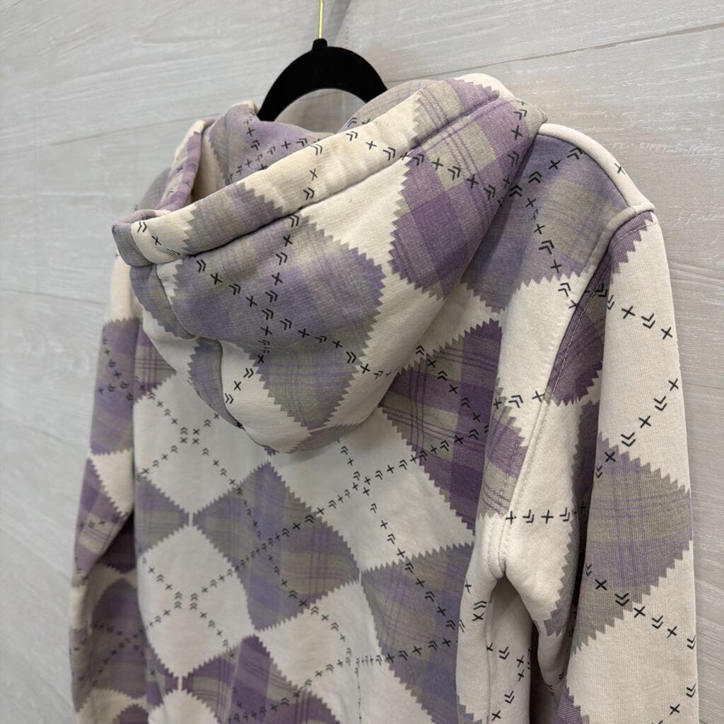 Vintage Burberry Purple/ White Argyle Check Plaid Zip Up Hoodie Small