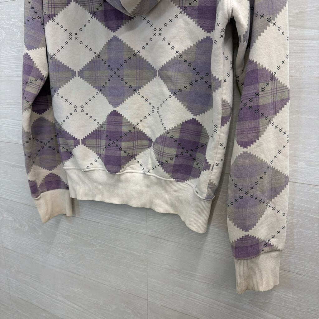 Vintage Burberry Purple/ White Argyle Check Plaid Zip Up Hoodie Small