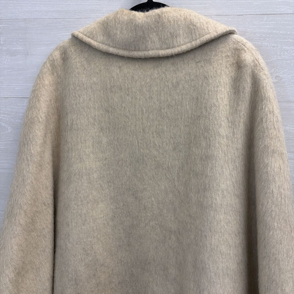 Cream/ Black Fringe Hem Floral Lined Cape Jacket 38