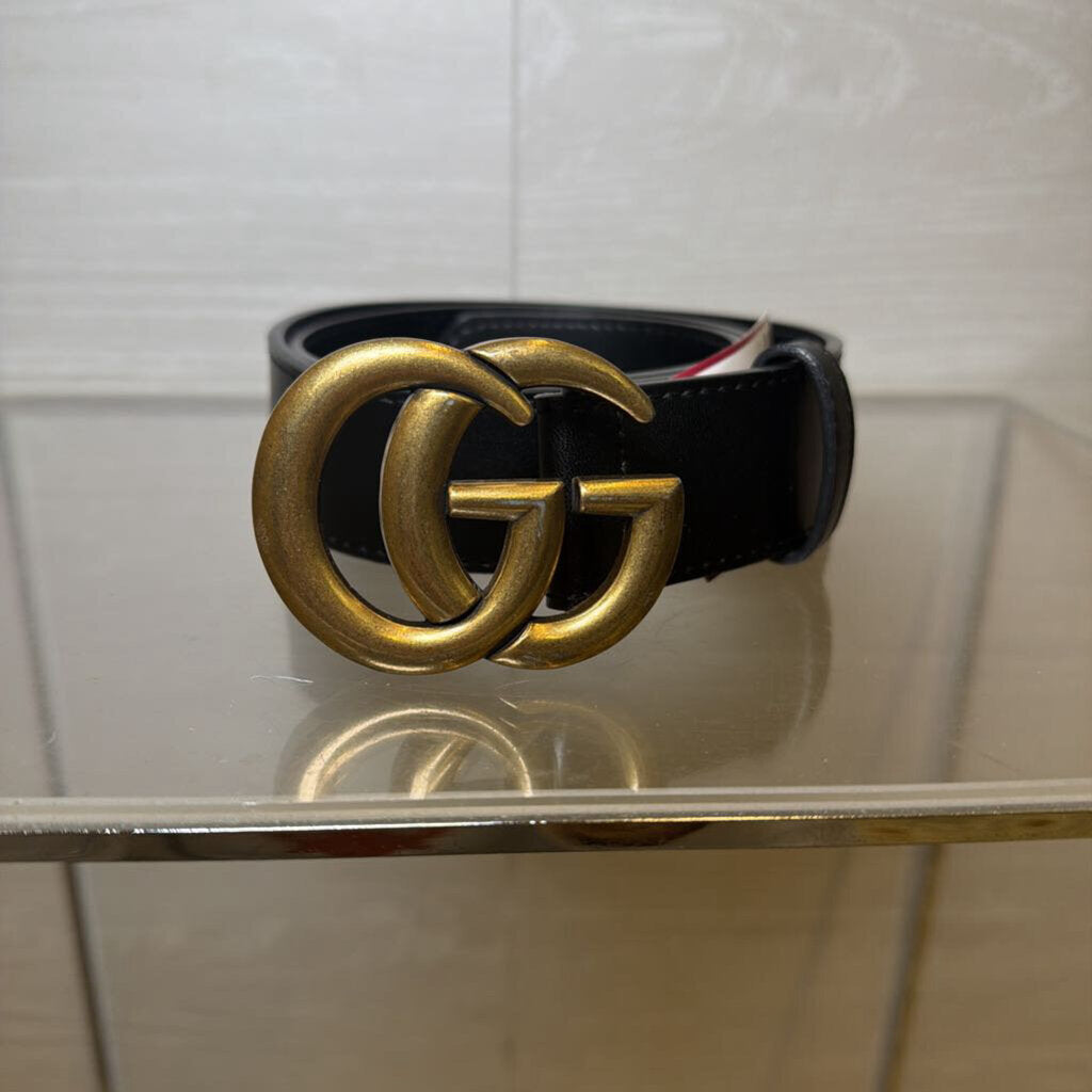 Gucci Black/ Gold GG Marmont Belt 38