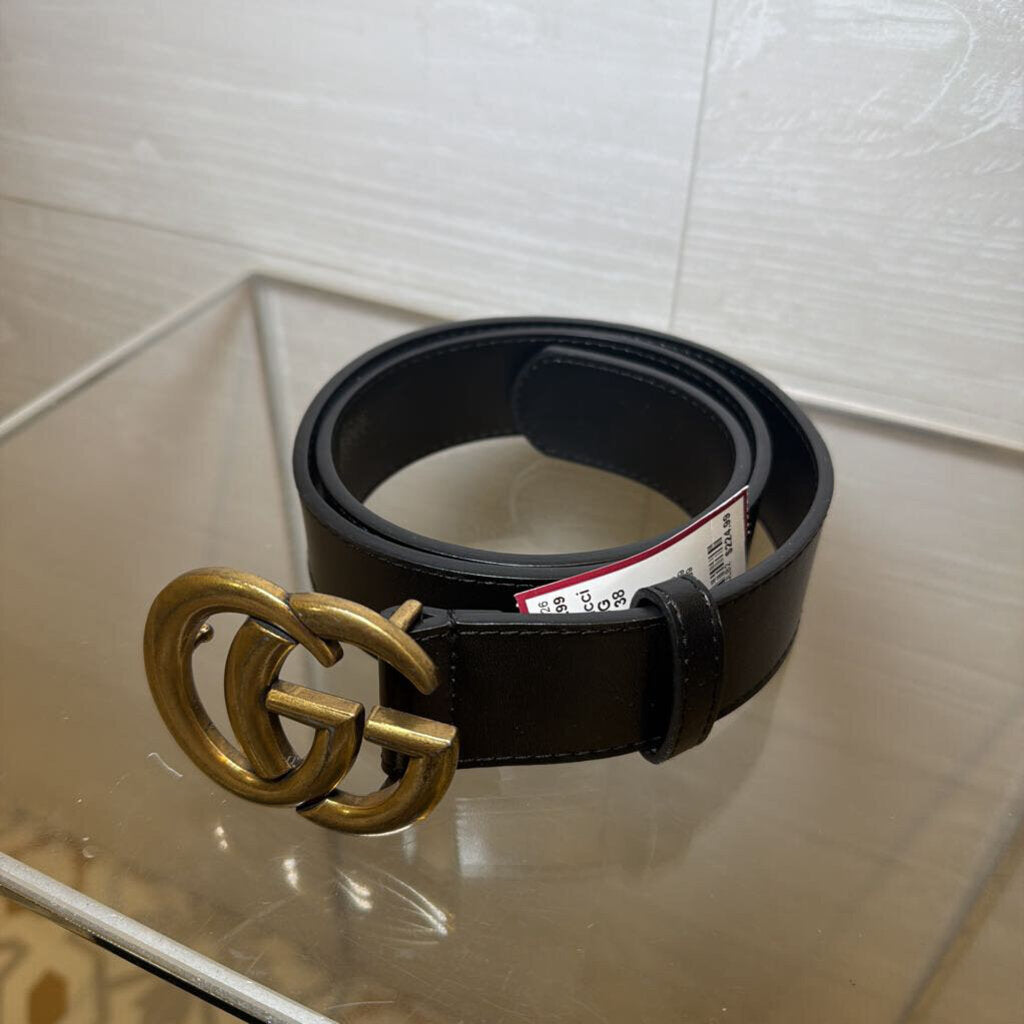 Gucci Black/ Gold GG Marmont Belt 38