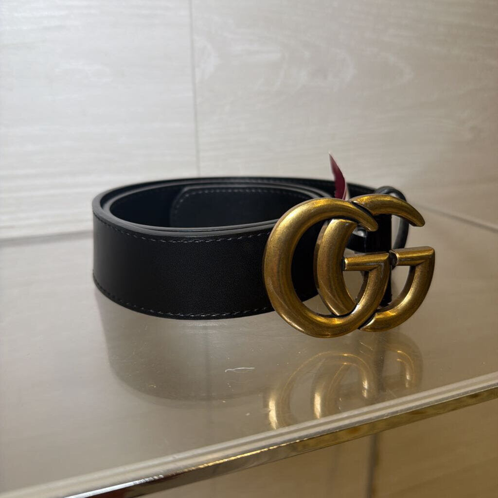 Gucci Black/ Gold GG Marmont Belt 38